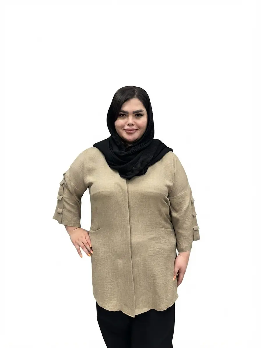 شومیز سایز بزرگ زنانه مدل آستین کرکره ای (یقه ایستاده)